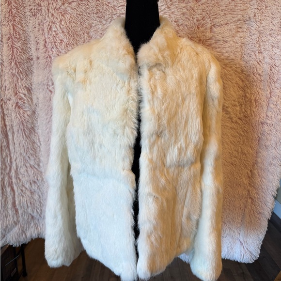 Elegant White Real Rabbit Fur Jacket